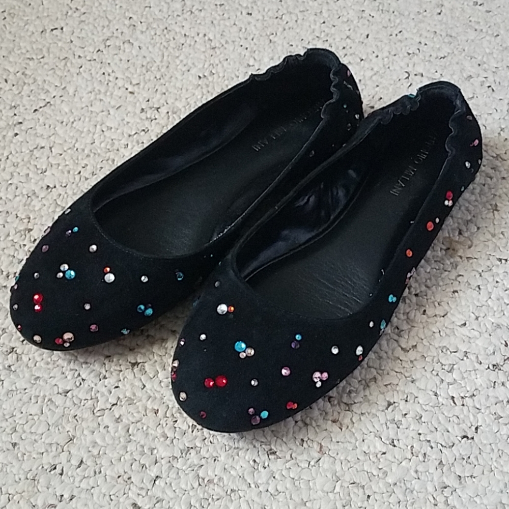 Antonio melani black leather gem flats size 7.5